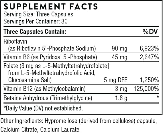 THORNE Methyl-Guard Plus - Active folate (5-MTHF) with Vitamins B2, B6, and B12 - Supports methylation and Healthy Level of homocysteine - Gluten-Free, Dairy-Free, Soy-Free - 90 Capsules