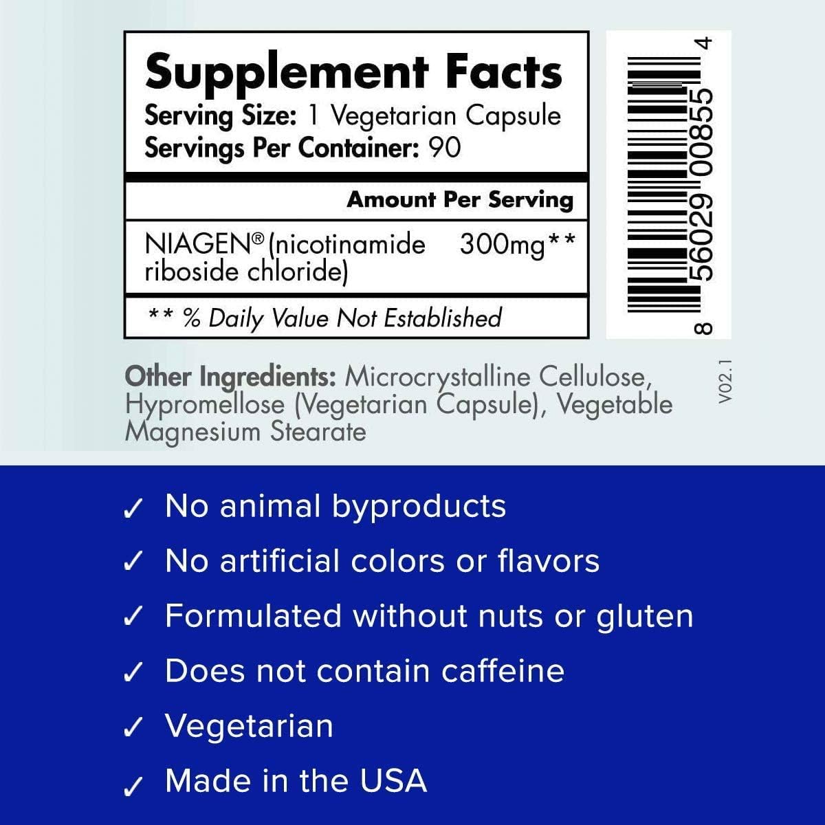 TRU NIAGEN Patented NAD+ Supplement for Anti Aging and Cell Regeneration, 300 mg Niagen, 90 Servings | Supports Cellular Energy, Brain, Muscle | Nicotinamide Riboside (NR) Take 1 Daily | 1 Bottle